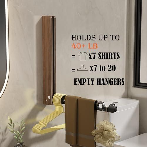 Natural Wood Folding Clothes Hanger Rack for Laundry Room, Wall Mounted Clothes Drying Rack, Laundry Drying Rack Foldable, Perfect for Small Spaces, Walnut Wood Black - color: Black