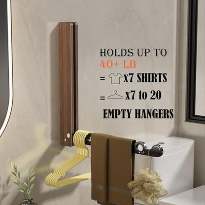 Natural Wood Folding Clothes Hanger Rack for Laundry Room, Wall Mounted Clothes Drying Rack, Laundry Drying Rack Foldable, Perfect for Small Spaces, Walnut Wood Black - color: Black