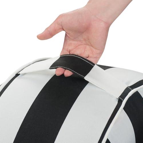 Inflatable Outdoor Ottoman,20"x9" Portable Patio Pouf,Water Resistant,Fade-Resistant,Round Blow Up Footrest Stools for Home Garden Camping Travel(Black and White) - color: Black and White