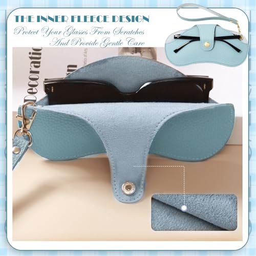 2 Pcs Soft Leather Sunglasses Bags Travel Glasses Storage Case Portable Eyeglasses Pouch with Wrist Strap - color: Pink Blue
