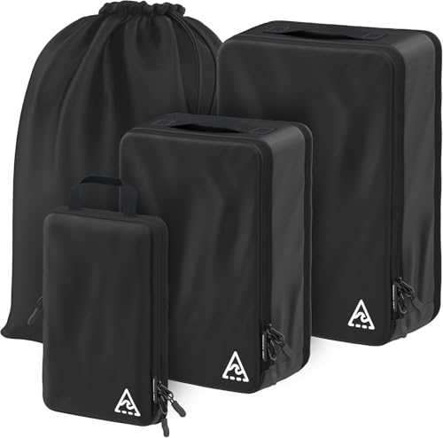 Well Traveled 4 pcs Compression Packing Bags Cubes Set with HybridMax Double-Capacity Design - Packing Cubes for Travel Compression to Maximize Limited Luggage Space, Black - color: Black, size: 4-piece