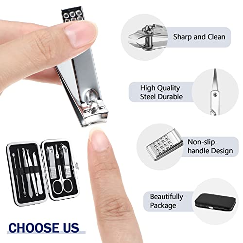 Hanaive 6 Set Manicure Set 48 Pcs Nail Clippers Pedicure Kit Gift for Fathers Day 8 in 1 Stainless Steel Grooming Kit Professional Nail Care Tools with Luxurious Travel Case for Men Women(Black) - color: Black