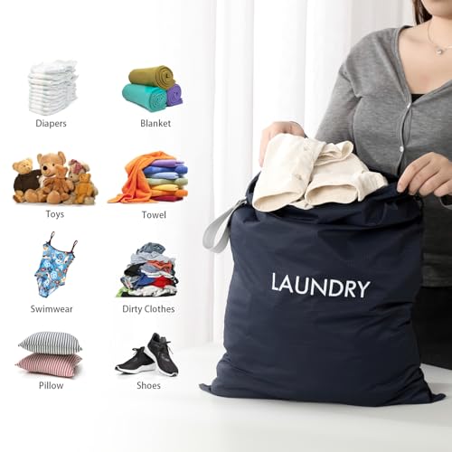 WiseBoy 2 Pack Laundry Bags, Travel Laundry Bag for Dirty Clothes, Washable Nylon Wet Dry Bag, Swimming Yoga Bathing Suit Workout Wet Dry Bags - color: Navy Blue/Green