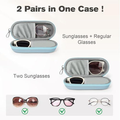 Double Eyeglasses Case, Dual Glasses Sunglasses Organizer with Zipper Closure, Eyewear Storage Box for Men Women Travel - color: Blue