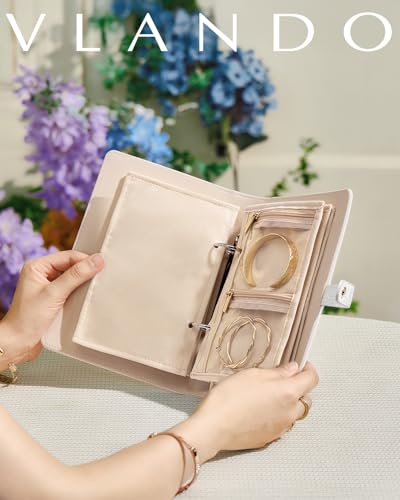 VLANDO Travel Jewelry Case,Jewelry Organizers and Storage Jewelry Book Ring Binder with Clear Zipper Velvet Jewelry Pouches Bags for Rings,Necklace,Earrings-White - color: 07.White-Crocodile