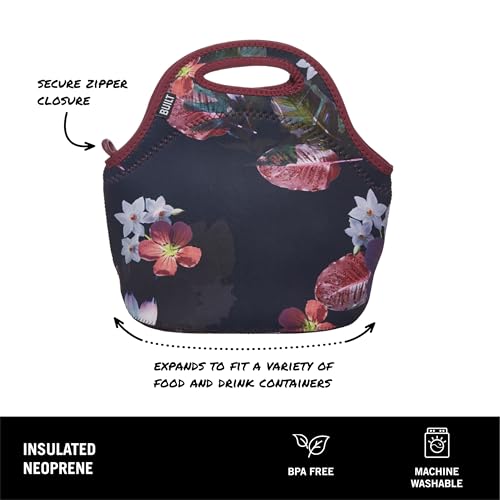 BUILT Gourmet Getaway Soft Neoprene Lunch Tote, Lightweight, Insulated, and Reusable, One Size, Midnight Botanical - color: Midnight Botanical
