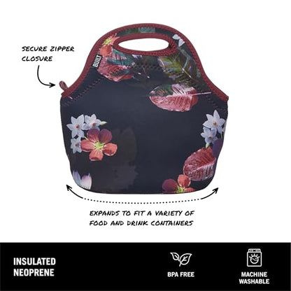 BUILT Gourmet Getaway Soft Neoprene Lunch Tote, Lightweight, Insulated, and Reusable, One Size, Midnight Botanical - color: Midnight Botanical