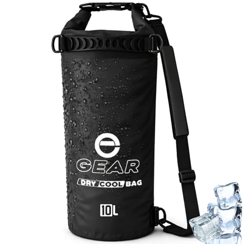 Enthusiast Gear Insulated Dry Bag Floating Cooler – 10L / 15L / 25L Roll Top, Leak Proof, Waterproof, Collapsible, with Padded Shoulder Strap - Perfect for Kayaking Fishing Beach - color: Black, size: 10 Liter