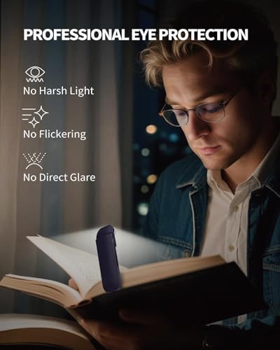 HEMONNKAM Book Reading Light, Rechargeable Clip on Booklight, Eye Caring 3 Color Temperatures & 5 Brightness Levels, Night Use for Bed, Long Lasting, Reading at Night in Bed, Deep Blue - color: Deep Blue
