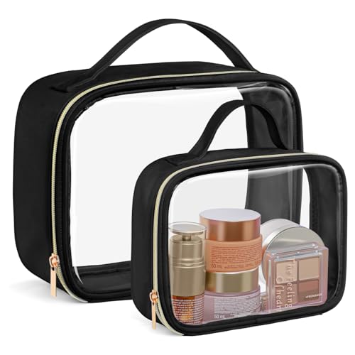 PACKISM Clear Makeup Bag Combo Pack, 1 TSA Approved Medium & Large for Checked Luggage, Clear Toiletry Bag with Handle, Water-resistant Travel Essentials Organizer, Black - color: 01 Active Black, size: Full Vacation (Mixed Sizes)