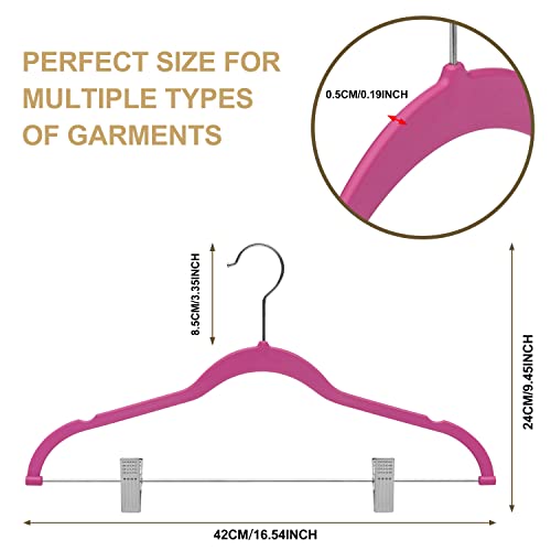 Quality Plastic 20-Pack Non Velvet Non-Flocked Thin Compact Skirt/Pant Hangers with Metal Clips for Skirts Pants Blouses Coats 360° Swivel Hook (Pink, 20) - color: Pink