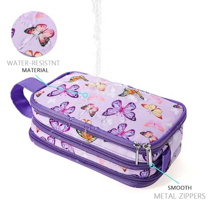 Kids Toiletry Bag for Girls, Travel Toiletry Bag for Little Young Girls Cosmetic Bag Makeup Bag Waterproof Hanging Wash Bag Toddler Toiletries, Butterfly Purple - color: Butterfly-Purple
