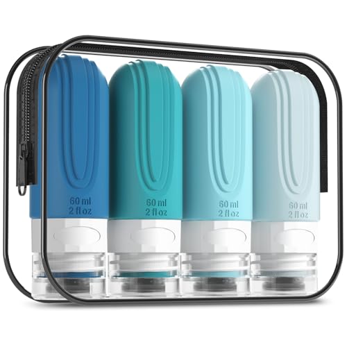 Mrsdry Travel Bottles for Toiletries, Tsa Approved 2oz Travel size Bottles, BPA Free Leak Proof Travels Toiletry Containers, Traveler Accessories with Toiletry Bag for Shampoo Liquid (4 Pack) - color: Mint-2oz
