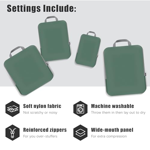 PANDA JOYS 4 Set Compression Packing Cubes Travel - Travel Accessories Expandable Packing Organizers for Carry On - Essentials Luggage Bags - Green - color: Green