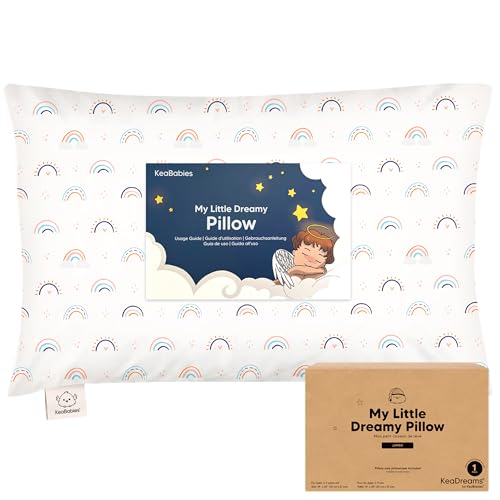 KeaBabies Organic Toddler Pillow with Pillowcase, Jumbo 14X20 - Soft Cotton Toddler Pillows for Sleeping - Machine Washable - Perfect for Travel, Toddler Bed Set (Jolly Rainbow) - color: Jolly Rainbow