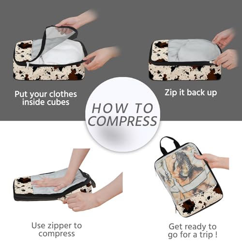 7 Pcs Compression Packing Cubes for Travel, Waterproof Suitcase Luggage Backpack Organizer with Toiletry Bag Travel Essentials for Women/Men-Cow Print - color: Brown-Cow Print