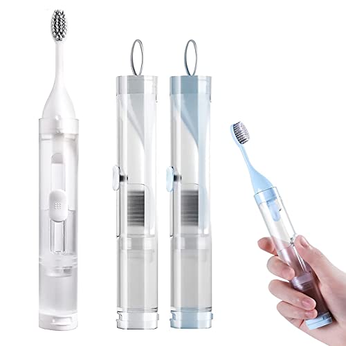 2Pcs Travel Toothbrushes Kit Fold Travel Size Toothbrushes Built-in Toothpaste Container, Including 2 Cleaner Head Soft Bristles for Camping, School, Business Trip (Blue, White) - color: Blue&white