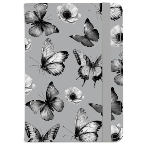 Butterfly Leather Passport Holder Cover Grey Flowers Travel Wallet Passport Case with Credit Card Slots for Women Men Travelling Essentials for Flying - color: Butterfly
