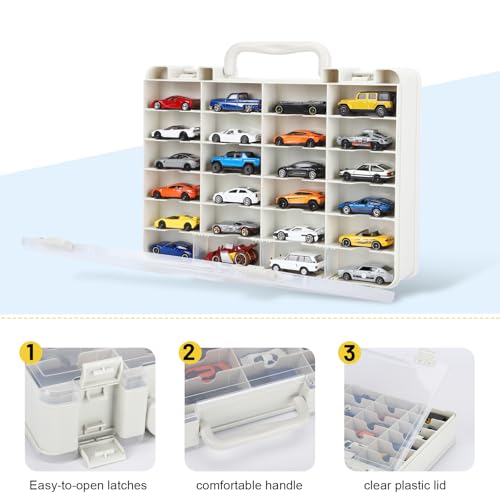 Saichotoy Storage Case for Hot Wheels - Carrying Display Case for 1/64 Scale Toy Cars, 48-Slot Double-Sided Transparent Organizer with Built-in Steps Prevent Sliding & Adjustable Dividers - size: 1 Pack
