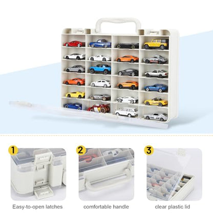 Saichotoy Storage Case for Hot Wheels - Carrying Display Case for 1/64 Scale Toy Cars, 48-Slot Double-Sided Transparent Organizer with Built-in Steps Prevent Sliding & Adjustable Dividers - size: 1 Pack
