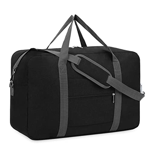 For Spirit Airlines Personal Item Bag 18x14x8 Foldable Travel Duffel Bag Tote Duffle Carry on Luggage for Women and Men 30L(Black (With Shoulder Strap)) - color: Black, size: 30L