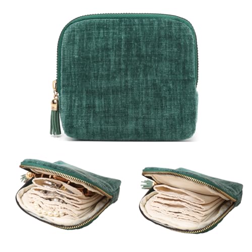 Small Jewelry Travel Case, Portable Travel Jewelry Organizer Soft Velvet Organizer Pouch Mini Travel Jewelry Bag with Zipper for Earring Crystal Bracelet Ring,Anti-Scratch(Blackish Green) - color: Blackish Green