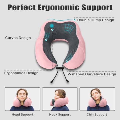 Travel Pillow, Memory Foam Neck Pillow for Traveling, U Shape Neck Pillow Airplane Portable Flight Pillow Travel Kit with 4D Contoured Eye Masks and Earplug for Plane Train Car Home Office - Pink - color: Pink