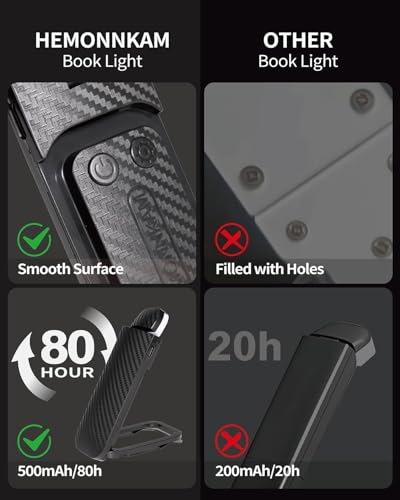 HEMONNKAM Book Reading Light, Rechargeable Clip on Booklight, Eye Caring 3 Color Temperatures & 5 Brightness Levels, Night Use for Bed, Long Lasting, Reading at Night in Bed, Mystic Black - color: Mystic Black