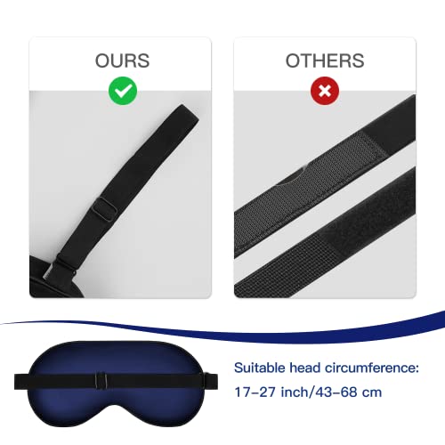 Silk Eye Mask with Adjustable Strap, Satin Blackout Sleeping Mask for Men&Women, Comfortable Blindfold Eyeshade for Night Sleep(Blue) - color: Blue