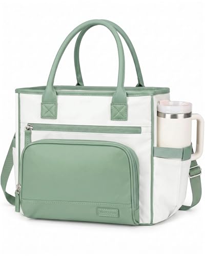 HOMESPON Insulated Lunch Bag Women Wide Opening Adult Lunch Box Large Leakproof Cooler Bag for Work Picnic Beach Family College Lunch Teacher Tote Bag with Adjustable Shoulder Strap Cup Holder(Green) - color: Green