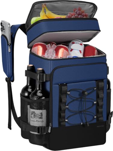 MIYCOO Cooler Backpack - 40 Cans Insulated Backpack Cooler for Men & Women, Portable 2 Leak Proof Compartments Coolers Bag for Beach Travel Picnic Lunch Hiking BBQ Camping - color: Dark Blue