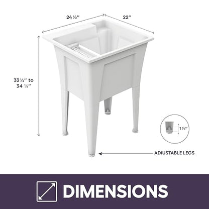 Freestanding Utility Sink with One Handle Chrome Faucet - 24" Plastic Utility Sink for Garage, Laundry, Indoor and Oudoor Use - Laundry Tub Kit by Noah William Home - White (19.5 gal) - color: White - One handle chrome faucet