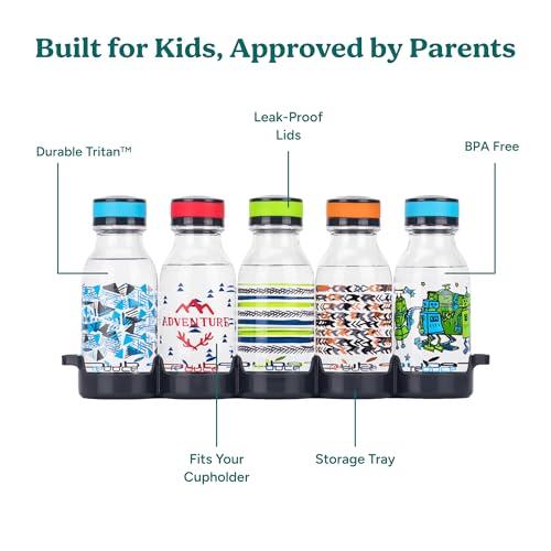 REDUCE WaterWeek Refillable Water Bottles, 14 oz - Includes 5 WaterWeek Leak Proof Tritan Reusable Water Bottles - Includes Fridge Tray - Navigate - color: Navigate, size: 14 Ounces