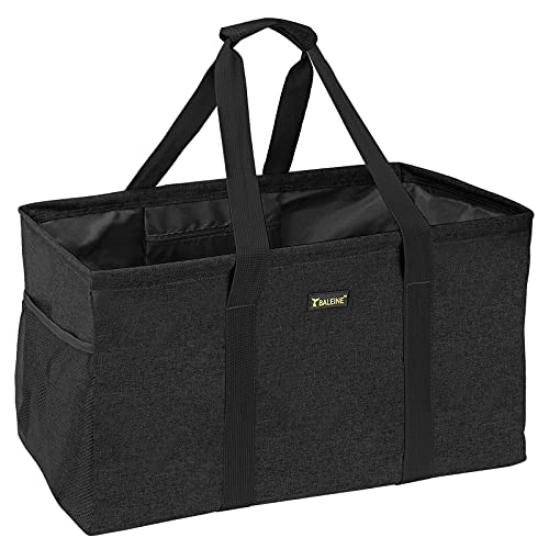 BALEINE Extra Large Utility Tote Bag with Reinforced Wire Frame, Reusable Grocery Bag for Shopping, Picnic (Black, 22''x12''x10'') - color: Black, size: 22''x12''x10''