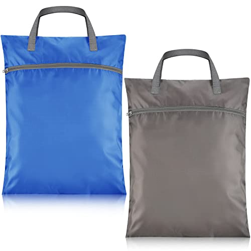 2 Pcs Travel Laundry Bags Waterproof with Handle Dirty Clothes Bag for Traveling Hanging Laundry Hamper with Two Zippered Pockets Washable Reusable for Sports Home Travel College Dorm (Blue, Gray) - color: Blue, Gray
