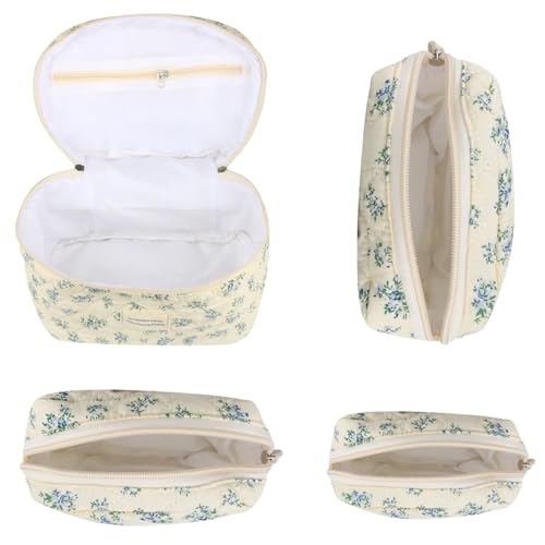 NATINSA Cute Makeup Bag for Women(2 Pcs), Travel Cosmetic Bags, Quilted Coquette Aesthetic Floral Toiletry Organizer Bag (41 - Blue Rose/4PCS) - color: 41 - Blue Rose/4PCS