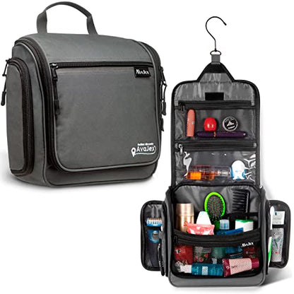 Travel Toiletry Bag for Men and Women - (10.6”x10.6”x3.2”) Large Hanging Toiletry Organizer - Waterproof Hygiene Bag with Metal XXL Swivel Hook, with Sturdy Zippers and 19 Compartments for Toiletries - color: L Grey