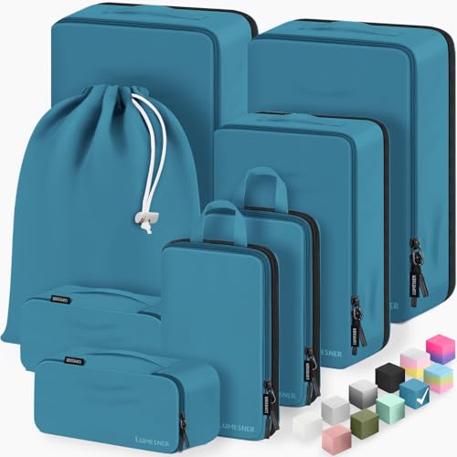 8 Set Compression Packing Cubes for Travel, Waterproof Luggage Organizers, Suitcase Organizer Set for Carry-On & Checked Baggage, Travel Accessories for Men & Women - color: 06-Blue