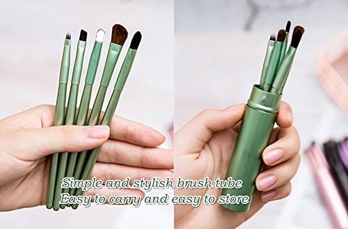 AKOAK 5 Pcs/set Travel Portable Mini Eye Makeup Brush Set Apply Eyeshadow Eyeliner Eyebrow Brush Lip Makeup Brush Set Makeup Tools (Green) - color: Green