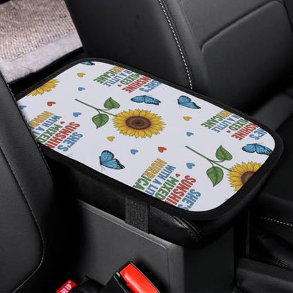 Car Center Console Cover Beautiful Sunflowers, Armrest Cushion for Car, Universal Fit Seat Box Pad for Cars, Trucks, SUVs - color: Picture (63)