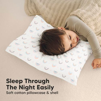 KeaBabies Organic Toddler Pillow with Pillowcase, Jumbo 14X20 - Soft Cotton Toddler Pillows for Sleeping - Machine Washable - Perfect for Travel, Toddler Bed Set (Flutter) - color: Flutter