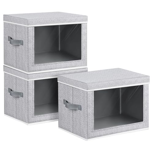 Homsorout Collapsible Storage Bins with Lids - Stackable Storage Containers with Window, 3 Pack Fabric Bins for Closet, Home & Office Organization Baskets, Light Gray, 14.9" x 9.8" x 9.8" - color: Light Grey, size: L(3-Pack)