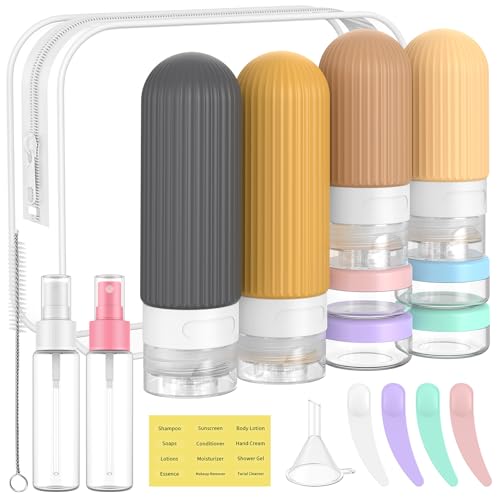 ME.FAN Travel Bottles for Toiletries,18 Pack Silicone Portable Size Bottle, TSA Approved Refillable Cosmetic Container Kits for Conditioner, Shampoo, Lotion,Face Cream - Yellow - color: Apricot