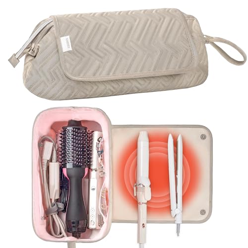 Leudes Hair Tools Travel Bag for Women Heat Resistant Mat for Travel Essentials Hot Tools Straighteners,Flat Irons,Curling Iron,Hot Air Brushes and Hair Dryer Organizer Bags 2 in 1 (Camel) - color: Camel