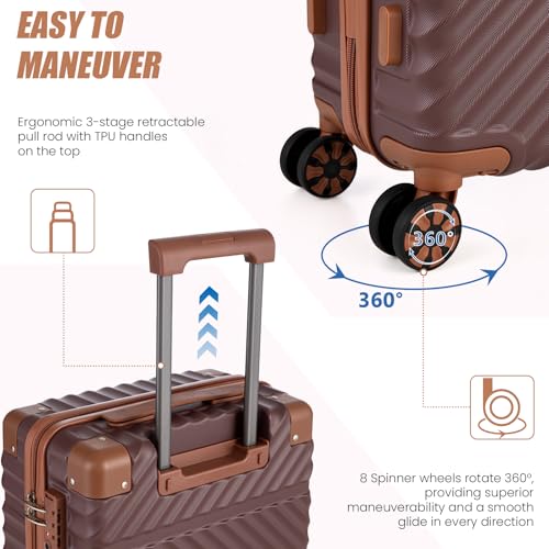Cosbarn Carry On Luggage 22x14x9 Airline Approved, Hardside 20 Inch Carry on Suitcases with Wheels, Hard Shell ABS Lightweight Carry on Luggage Set, Travel Suitcase Set with TSA Lock, Burgundy - color: Burgundy, size: 3 Piece Sets (20/BP/TB)