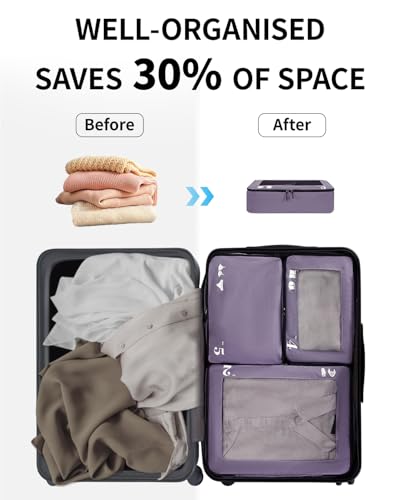 ECOHUB 7 Set Packing Cubes Tear-Resistant Luggage Packing Organizers with Number Icon for Travel Accessories Luggage Suitcase Machine Washable Packing Cubes (Purple) - color: Purple-No Compress, size: 7 Set Packing Cubes