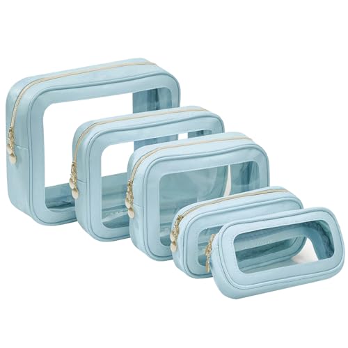 5PCS Diaper Bag Organizer Pouch Set, Clear Organizer Bags, TSA Approved Toiletry Bag, Clear Waterproof Cosmetic Bags with Zipper, Purse Organizer Pouches, Travel Organizer Bags for Woman and Kids Blue - color: Blue, size: 5PCS