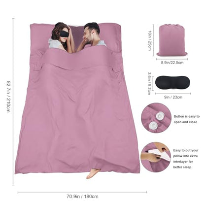 Sleeping Bag Liner,Travel Sheet & Adult Sleep Sack, Camping Sheets Travel Sleep Sack for Backpacking,Hotels & Hostels -Lightweight Single &Double Travel Sheet Camping Sheets - color: Double Dark Pink