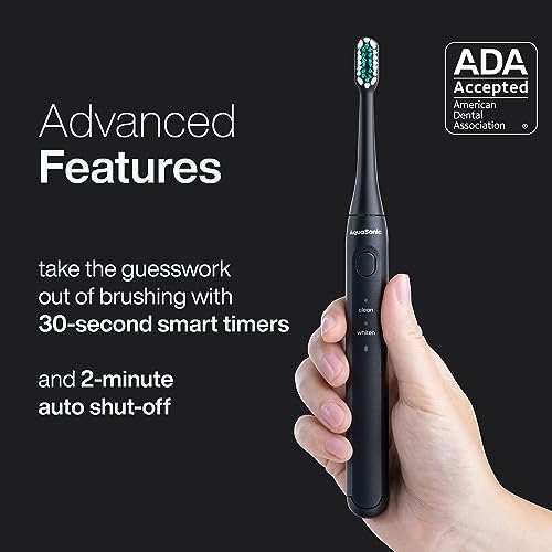 Aquasonic Icon ADA-Accepted Rechargeable Toothbrush | Magnetic Holder & Slim Travel Case | 2 Brushing Modes & Smart Timers | Gentle Micro-Vibrations(Onyx) - color: Onyx