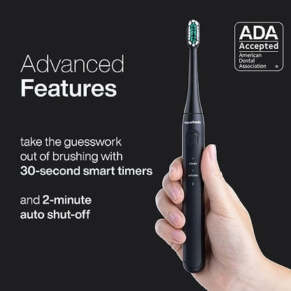 Aquasonic Icon ADA-Accepted Rechargeable Toothbrush | Magnetic Holder & Slim Travel Case | 2 Brushing Modes & Smart Timers | Gentle Micro-Vibrations(Onyx) - color: Onyx